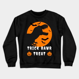 Trick Rawr Treat Halloween, Skeleton T-Rex, Bats and Pumpkins Crewneck Sweatshirt